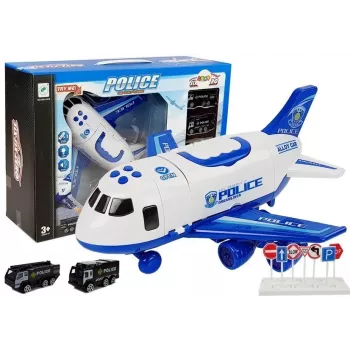 LEAN TOYS Polizei-Faltflugzeug mit Autos 1:64 mit Licht und Sound