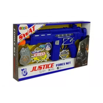 LEAN TOYS Polizei-Set mit Waffe und Abzeichen, Marineblau, Sound- und Lichteffekte, 37 cm