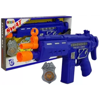 LEAN TOYS Polizei-Set mit Waffe und Abzeichen, Marineblau, Sound- und Lichteffekte, 37 cm