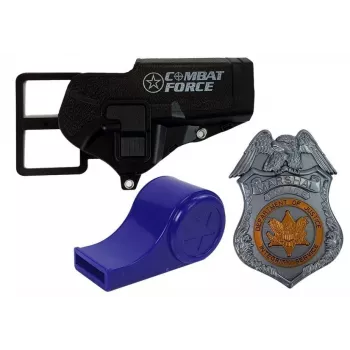 LEAN TOYS Polizei-Set Revolver 20cm Abzeichen Holster Trillerpfeife Sound Lichteffekte