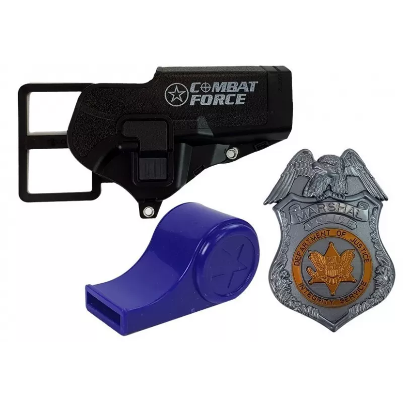 LEAN TOYS Polizei-Set Revolver 20cm Abzeichen Holster Trillerpfeife Sound Lichteffekte