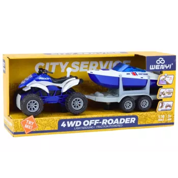 LEAN TOYS Polizei-Quad mit Anhänger und Motorboot