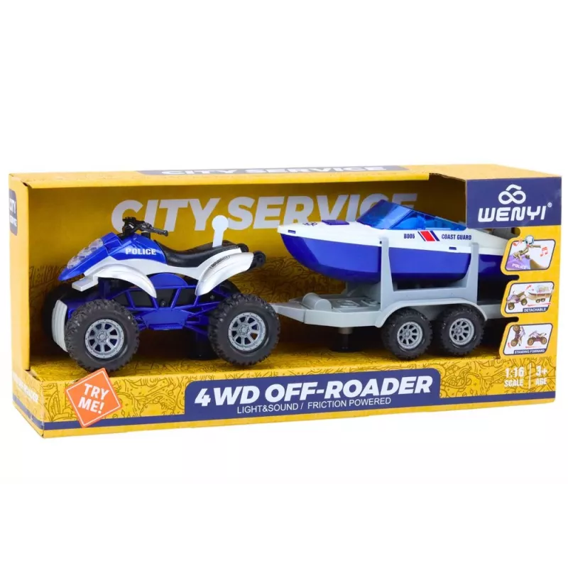 LEAN TOYS Polizei-Quad mit Anhänger und Motorboot