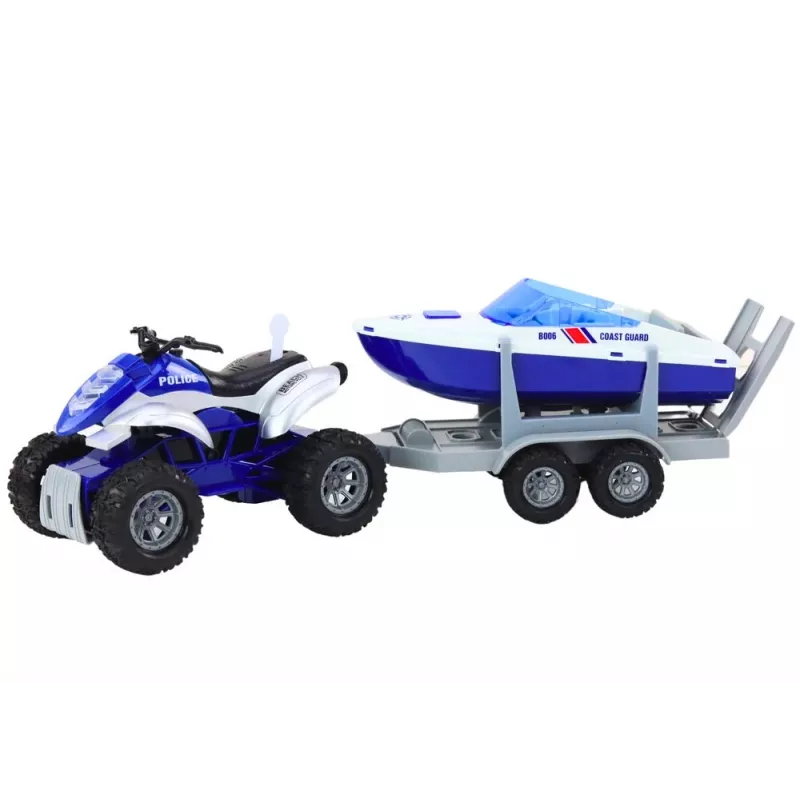 LEAN TOYS Polizei-Quad mit Anhänger und Motorboot