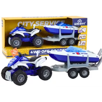LEAN TOYS Polizei-Quad mit Anhänger und Motorboot