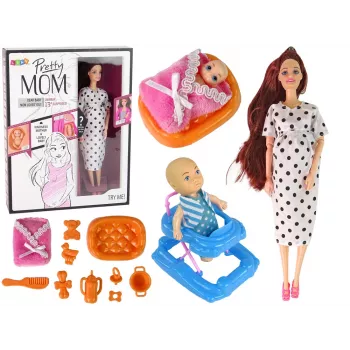 LEAN TOYS Schwangere Babypuppe mit langen Haaren und Zubehör