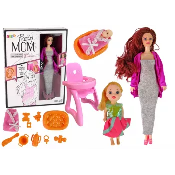LEAN TOYS Schwangere Babypuppe mit langen Haaren und Zubehör