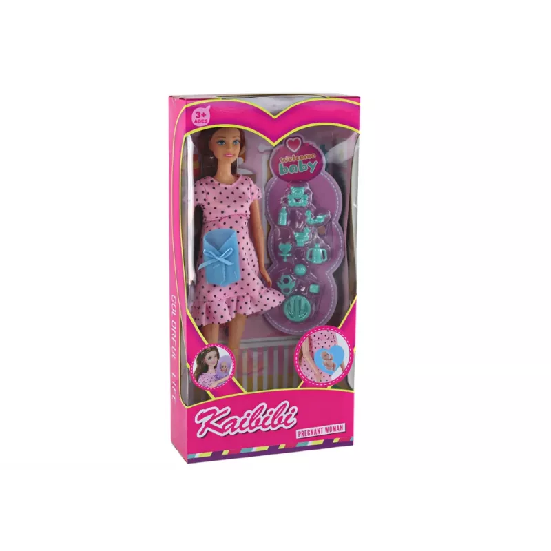 LEAN TOYS Schwangere Mama Babypuppe mit rosa Kleid Zubehör