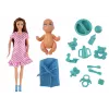 LEAN TOYS Schwangere Mama Babypuppe mit rosa Kleid Zubehör