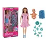 LEAN TOYS Schwangere Mama Babypuppe mit rosa Kleid Zubehör