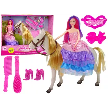 LEAN TOYS Prinzessinnenpuppe mit weißem Pony Figuren Zubehör