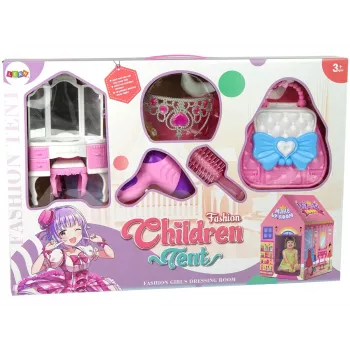 LEAN TOYS Prinzessinnen-Zelt für Kinder, Beauty-Salon, Rosa, Zubehör, Krone