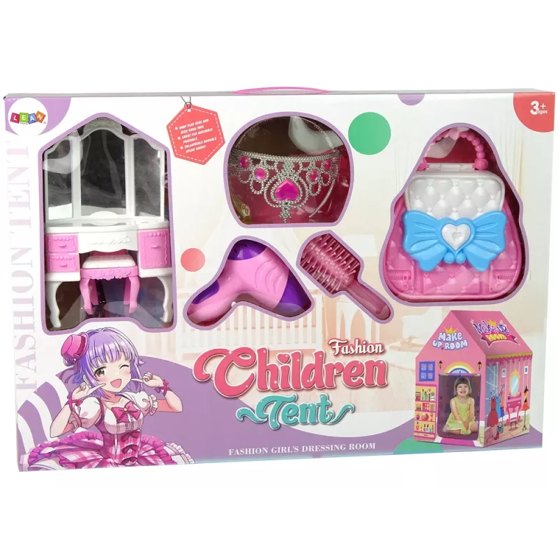 LEAN TOYS Prinzessinnen-Zelt für Kinder, Beauty-Salon, Rosa, Zubehör, Krone