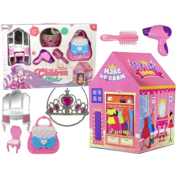 LEAN TOYS Prinzessinnen-Zelt für Kinder, Beauty-Salon, Rosa, Zubehör, Krone