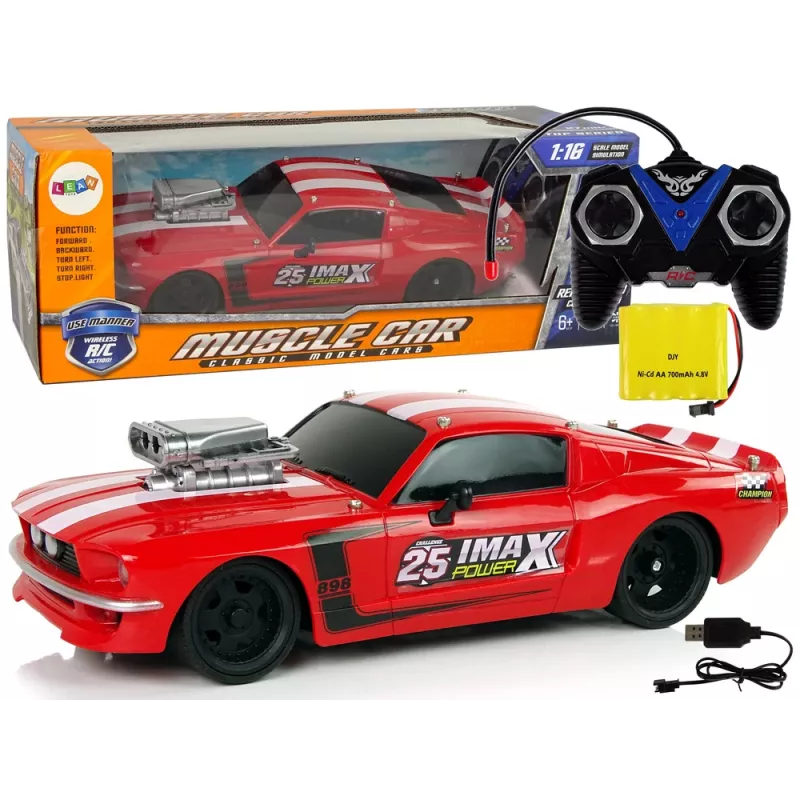 LEAN TOYS R/C Sports Car 1:16 Red White Stripes Pilot