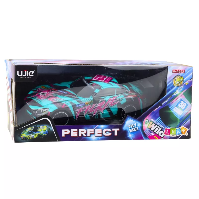 LEAN TOYS RC-Rennauto mit beleuchteter türkiser Karosserie, Maßstab 1:16, 2,4 GHz Fernsteuerung