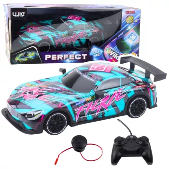 LEAN TOYS RC-Rennauto mit beleuchteter türkiser Karosserie, Maßstab 1:16, 2,4 GHz Fernsteuerung