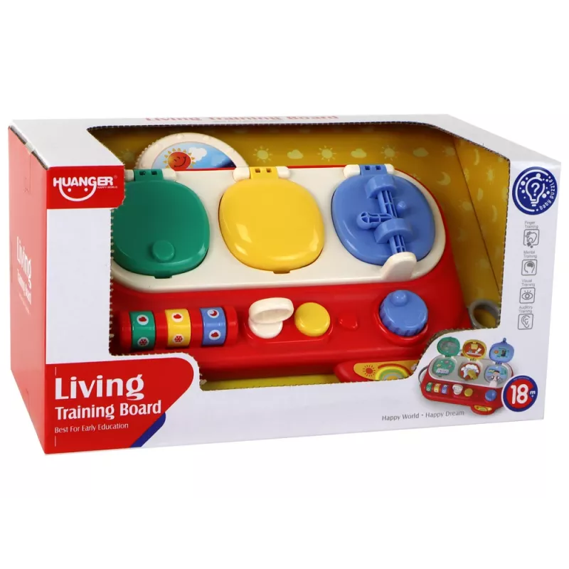 LEAN TOYS Rotes sensorisches Lernbrett für Kinder - 12 Aktivitäten Holz-Busy-Board