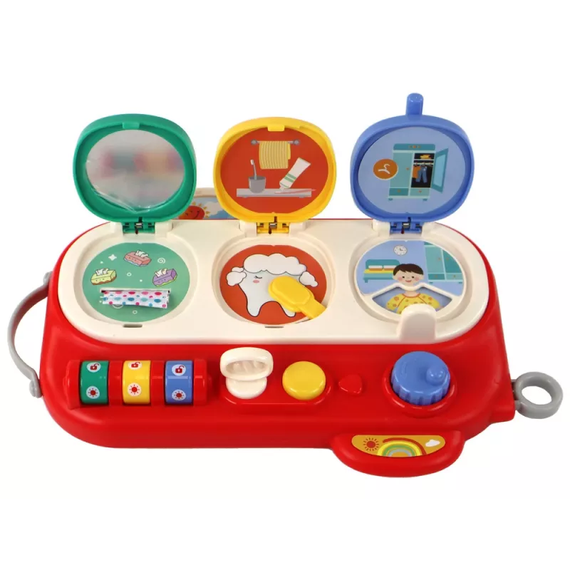 LEAN TOYS Rotes sensorisches Lernbrett für Kinder - 12 Aktivitäten Holz-Busy-Board