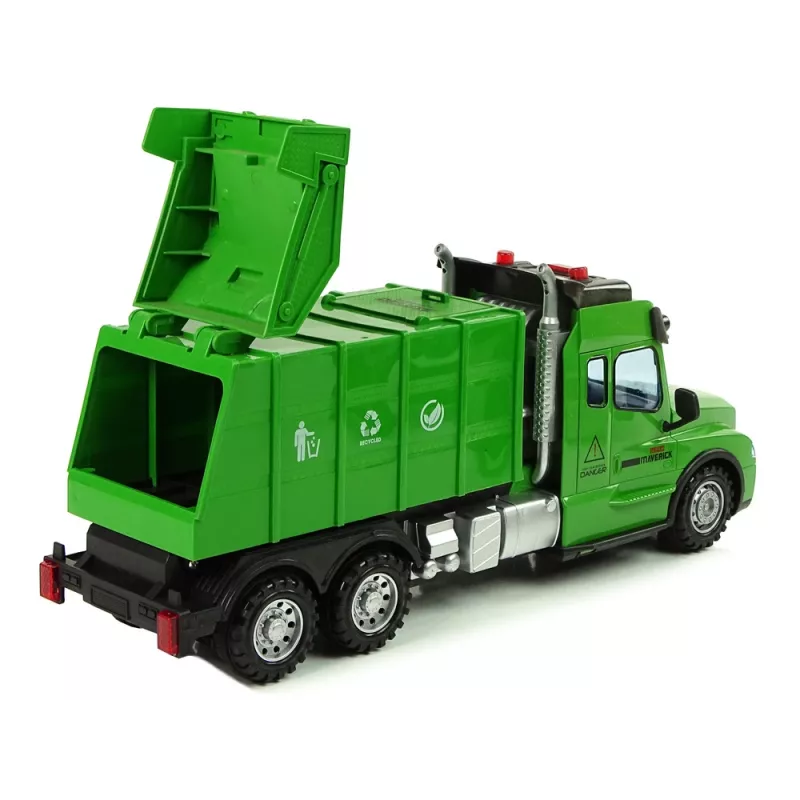 LEAN TOYS Müllwagen Pilot ferngesteuert 2.4G Lichter Geräusche Grün