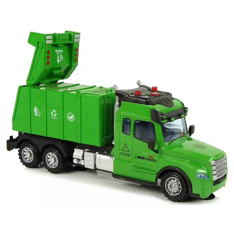 LEAN TOYS Müllwagen Pilot ferngesteuert 2.4G Lichter Geräusche Grün