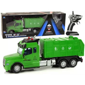 LEAN TOYS Müllwagen Pilot ferngesteuert 2.4G Lichter Geräusche Grün