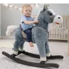 LEAN TOYS Schaukelpferd mit Sattel, Fußstützen, Geräuschen, Grau, 74 cm