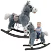 LEAN TOYS Schaukelpferd mit Sattel, Fußstützen, Geräuschen, Grau, 74 cm
