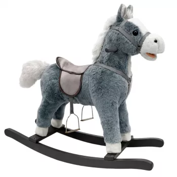 LEAN TOYS Schaukelpferd mit Sattel, Fußstützen, Geräuschen, Grau, 74 cm