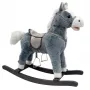 LEAN TOYS Schaukelpferd mit Sattel, Fußstützen, Geräuschen, Grau, 74 cm