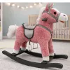 LEAN TOYS Schaukelpferd mit Sattel, Fußschaukel, Geräuschen, Pink, 74 cm