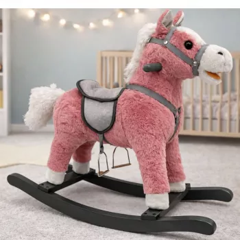 LEAN TOYS Schaukelpferd mit Sattel, Fußschaukel, Geräuschen, Pink, 74 cm