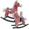 LEAN TOYS Schaukelpferd mit Sattel, Fußschaukel, Geräuschen, Pink, 74 cm