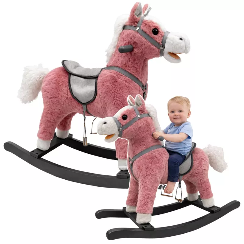 LEAN TOYS Schaukelpferd mit Sattel, Fußschaukel, Geräuschen, Pink, 74 cm