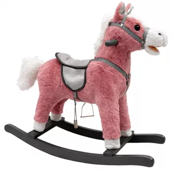 LEAN TOYS Schaukelpferd mit Sattel, Fußschaukel, Geräuschen, Pink, 74 cm