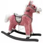LEAN TOYS Schaukelpferd mit Sattel, Fußschaukel, Geräuschen, Pink, 74 cm