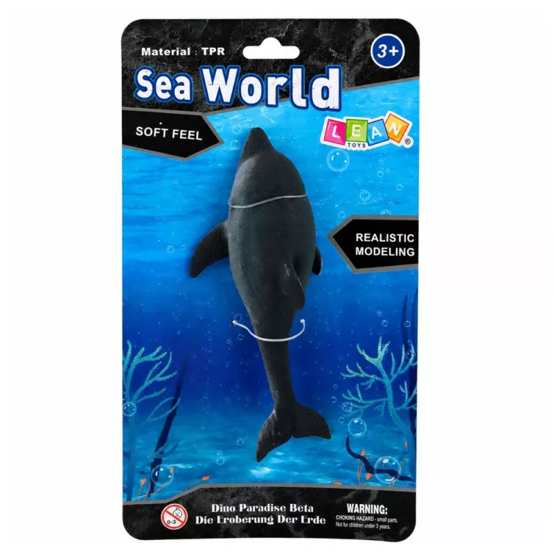 LEAN TOYS Gummi-Delfin Figur, weich und realistisch, TPR, dunkelgrau, 17,5 cm