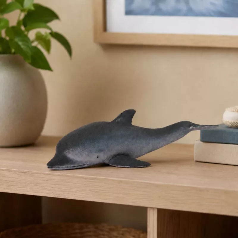 LEAN TOYS Gummi-Delfin Figur, weich und realistisch, TPR, dunkelgrau, 17,5 cm
