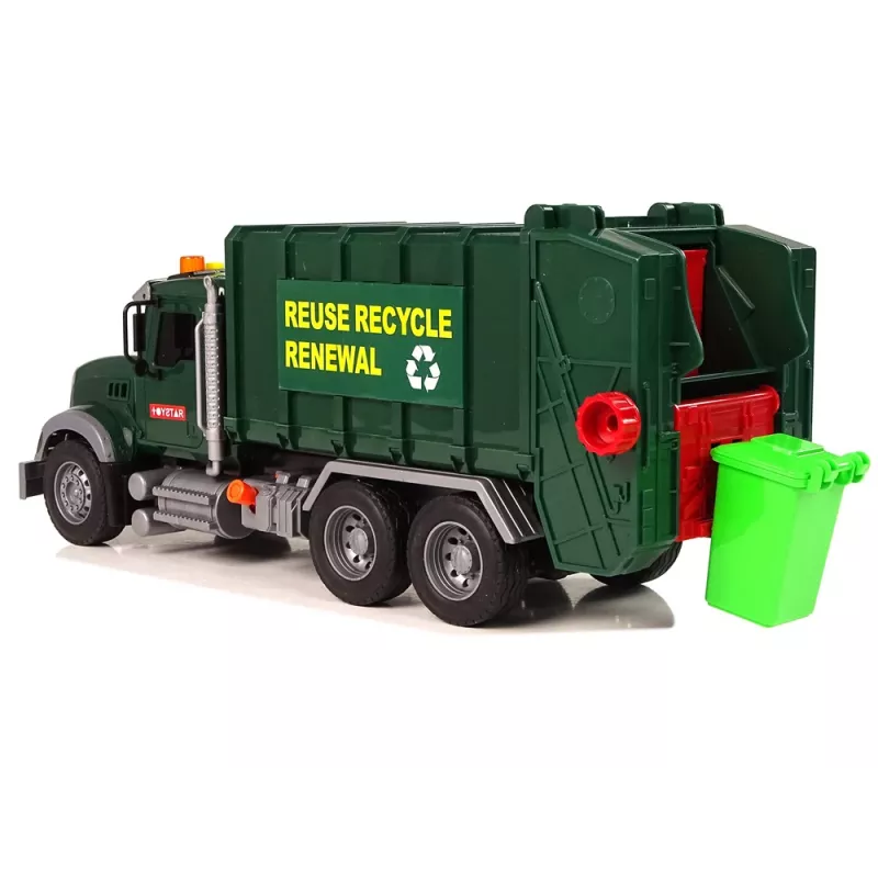 LEAN TOYS Müllwagen mit Behältern Dunkelgrün mit Geräuschen und Licht