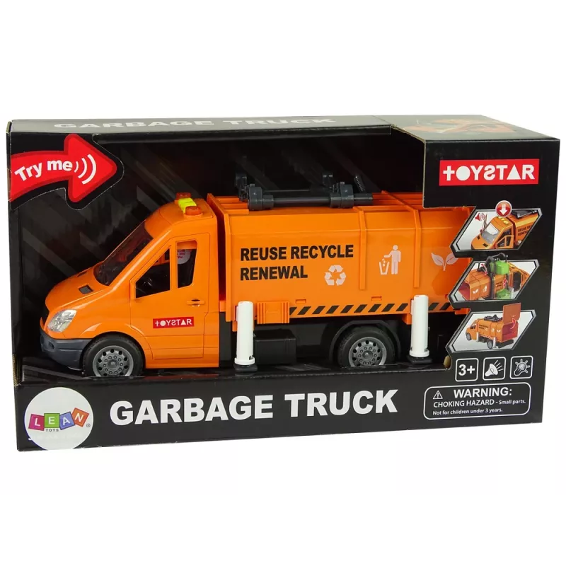 LEAN TOYS Müllwagen mit Reibungsantrieb und Soundeffekten Orange