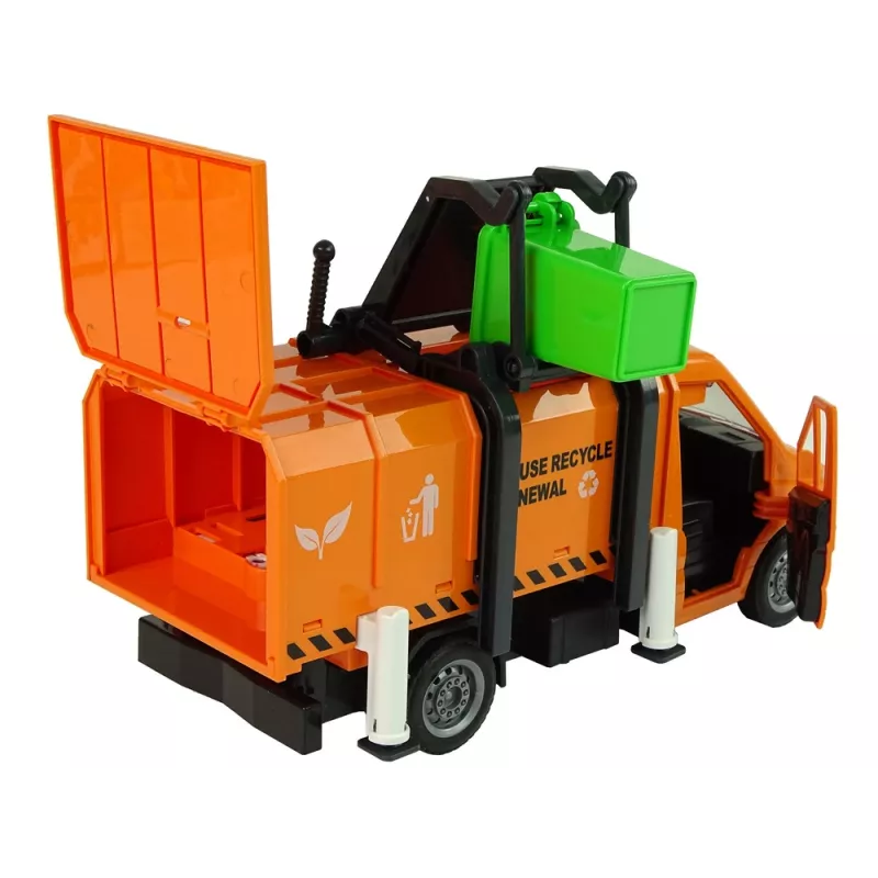 LEAN TOYS Müllwagen mit Reibungsantrieb und Soundeffekten Orange