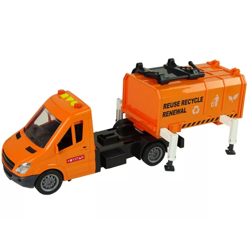 LEAN TOYS Müllwagen mit Reibungsantrieb und Soundeffekten Orange