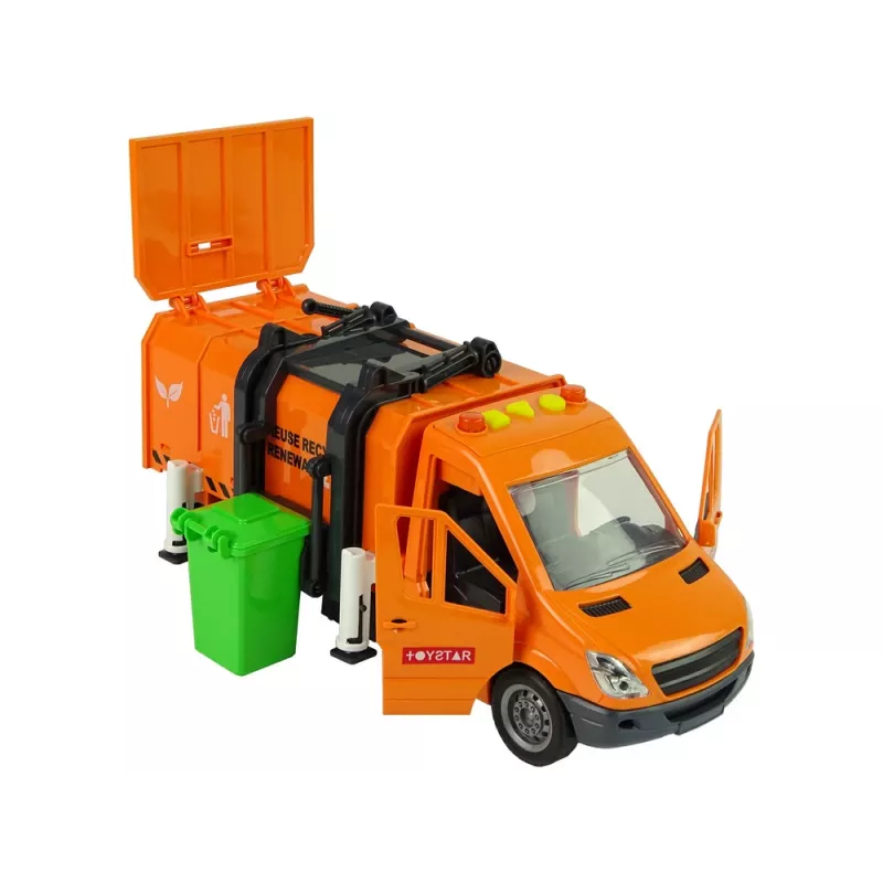 LEAN TOYS Müllwagen mit Reibungsantrieb und Soundeffekten Orange