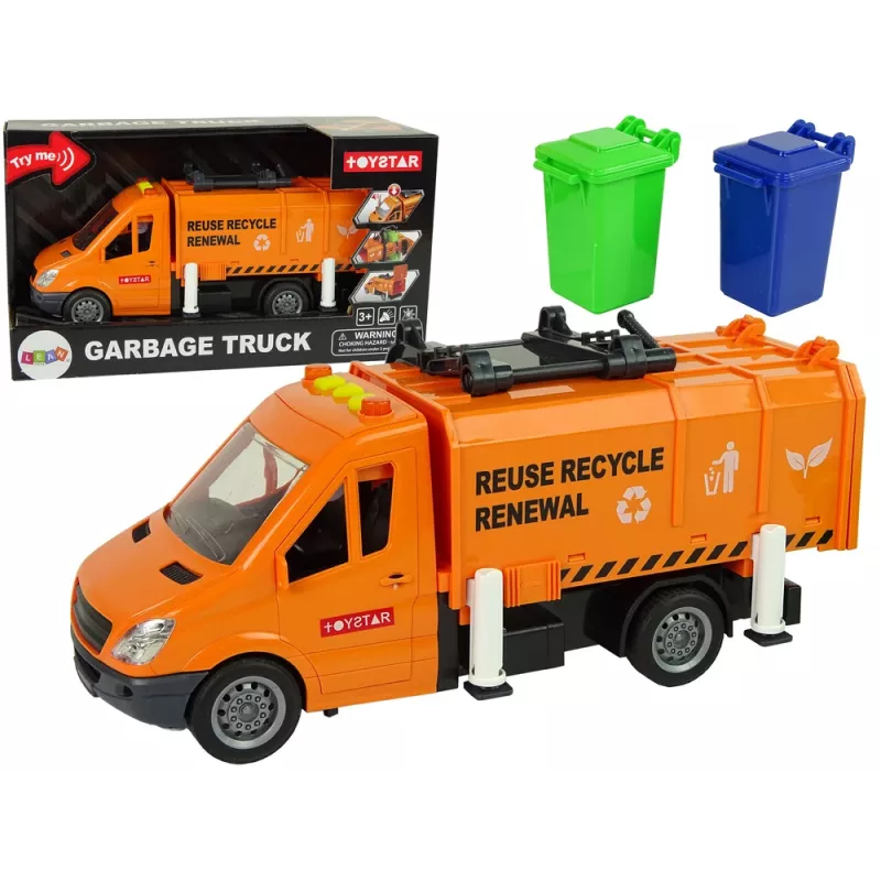LEAN TOYS Müllwagen mit Reibungsantrieb und Soundeffekten Orange