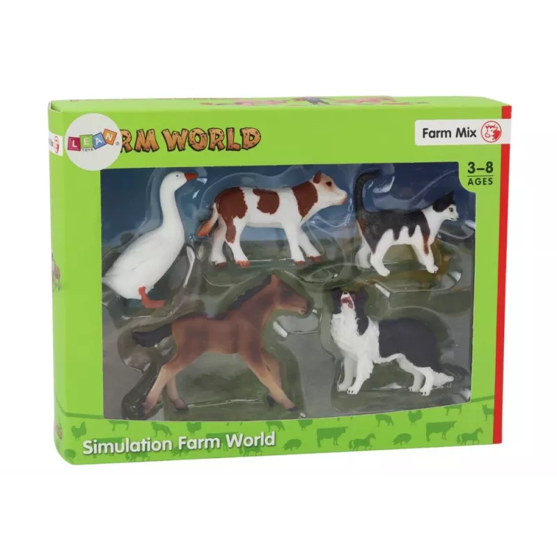 LEAN TOYS Figuren-Set Landtiere 5-teilig Pferd Kuh Katze Gans Hund