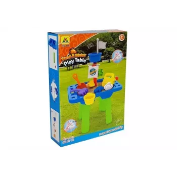LEAN TOYS Sandkastentisch mit Förmchen, Schaufel, Rechen und Wolke - Mehrfarbig
