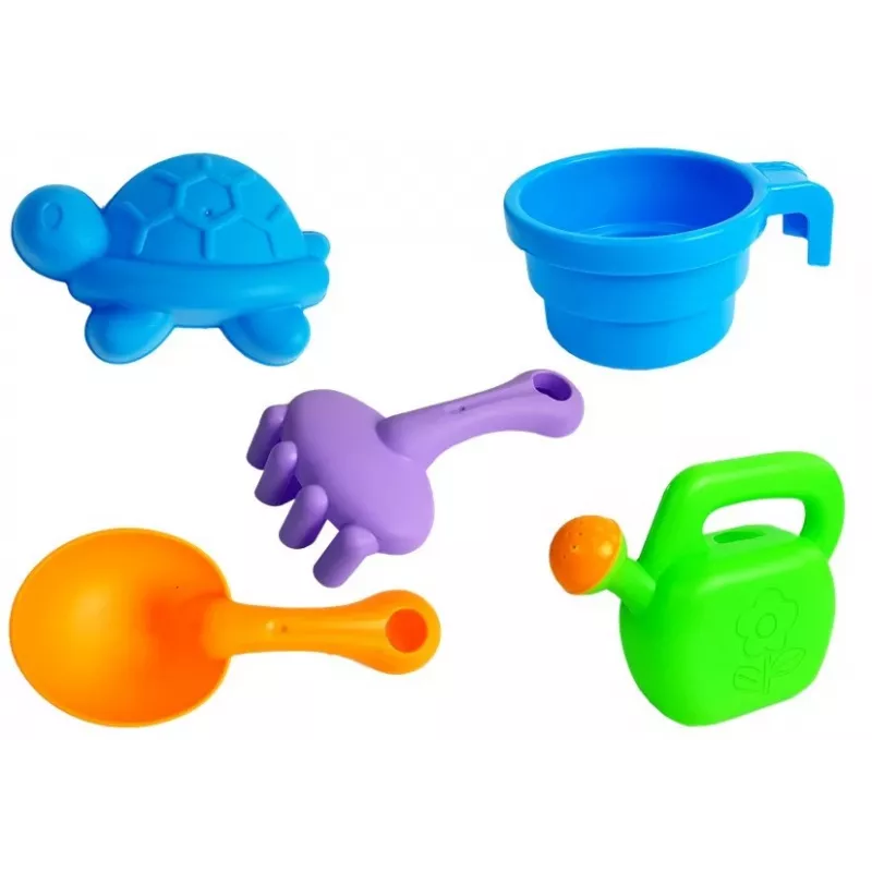 LEAN TOYS Sandkastentisch mit Förmchen, Schaufel, Rechen und Wolke - Mehrfarbig
