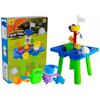 LEAN TOYS Sandkastentisch mit Förmchen, Schaufel, Rechen und Wolke - Mehrfarbig