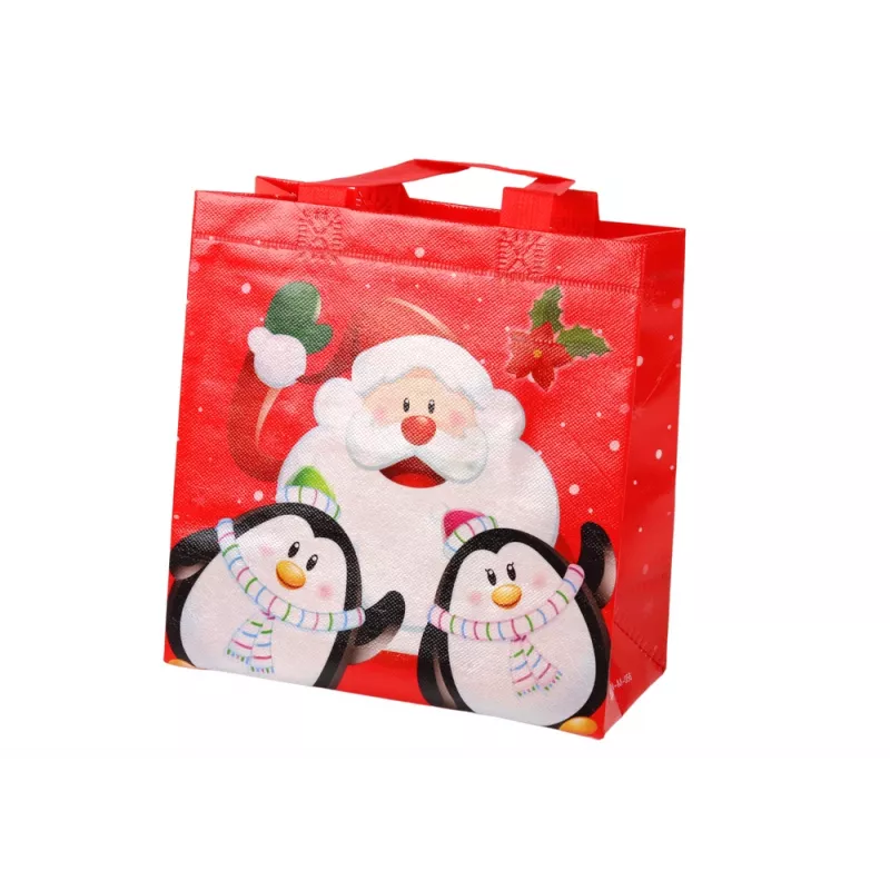 LEAN TOYS Santa and Penguins Red Gift Bag 22cm x 22cm x 11cm