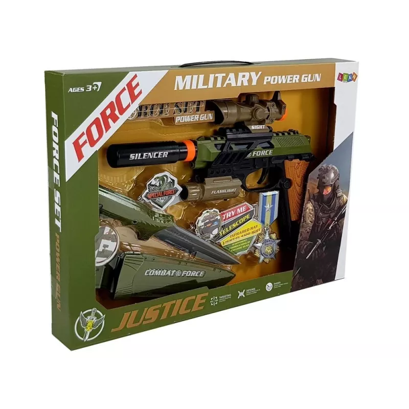 LEAN TOYS Set Militärpistole Gewehr Messer Medaille Zielfernrohr